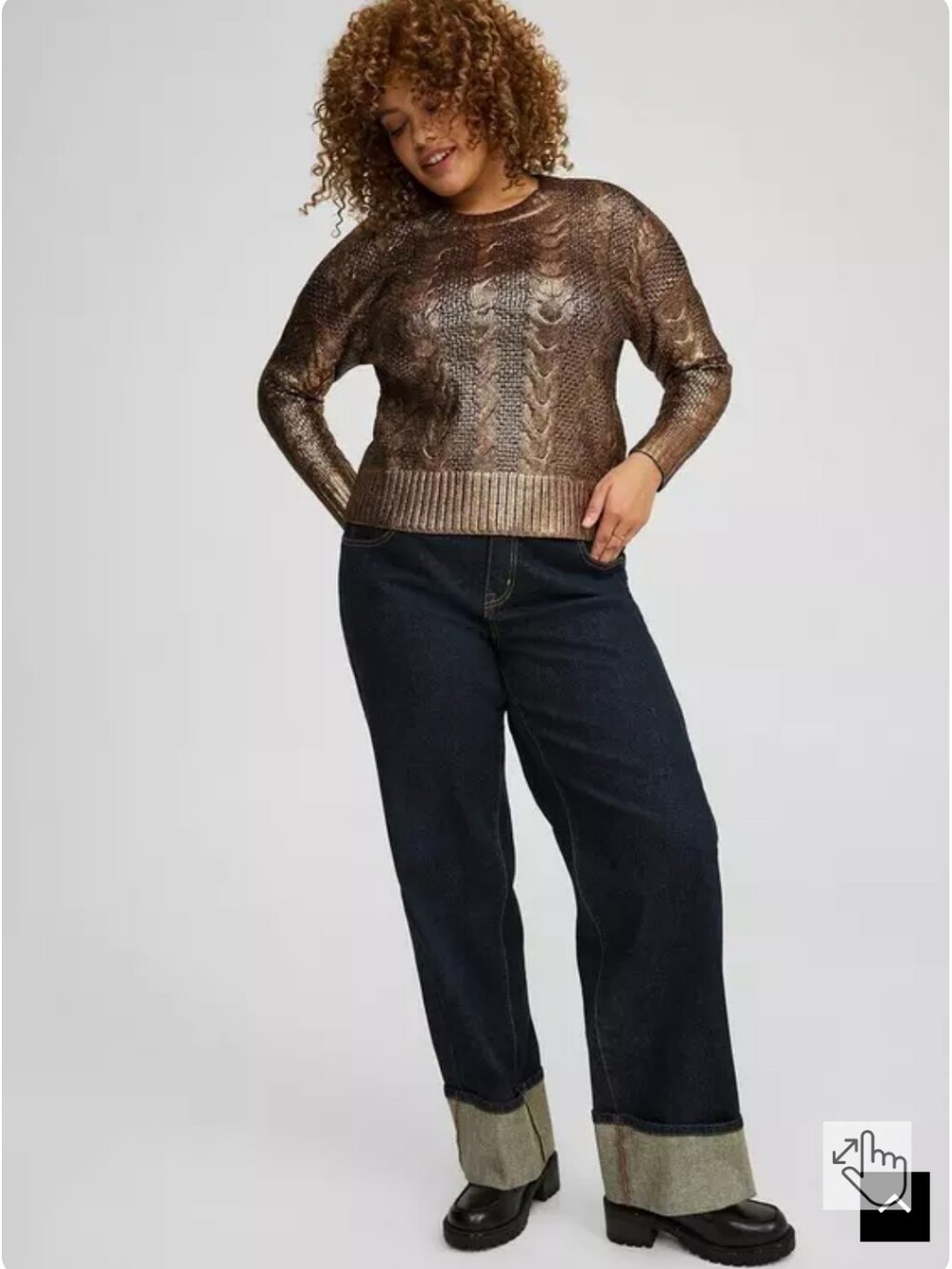 Torrid‎ Womens Plus Size 3 Cropped Pullover Foil Sweater Metallic Cable Knit